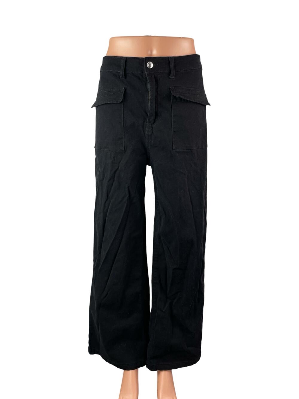 Dokotoo Women's Black High Waisted Flap Pocket Wide Leg Denim Jeans Size 14